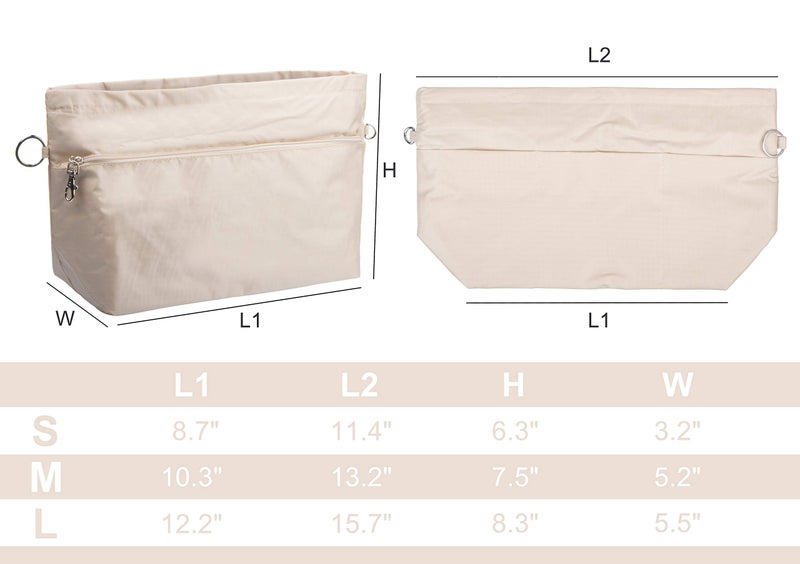 Vercord Purse Organizer Insert Bag Tote Handbags Pocketbook Inserts Organizers Zipper 11 Pockets Beige S - Image 2